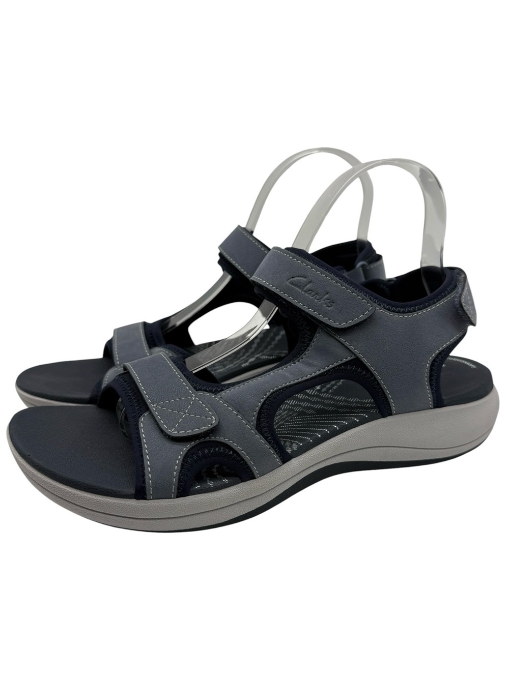 Clarks Cloudstepper Mira Sandals 9 Medium Blue Gray Flat Comfortable Breathable